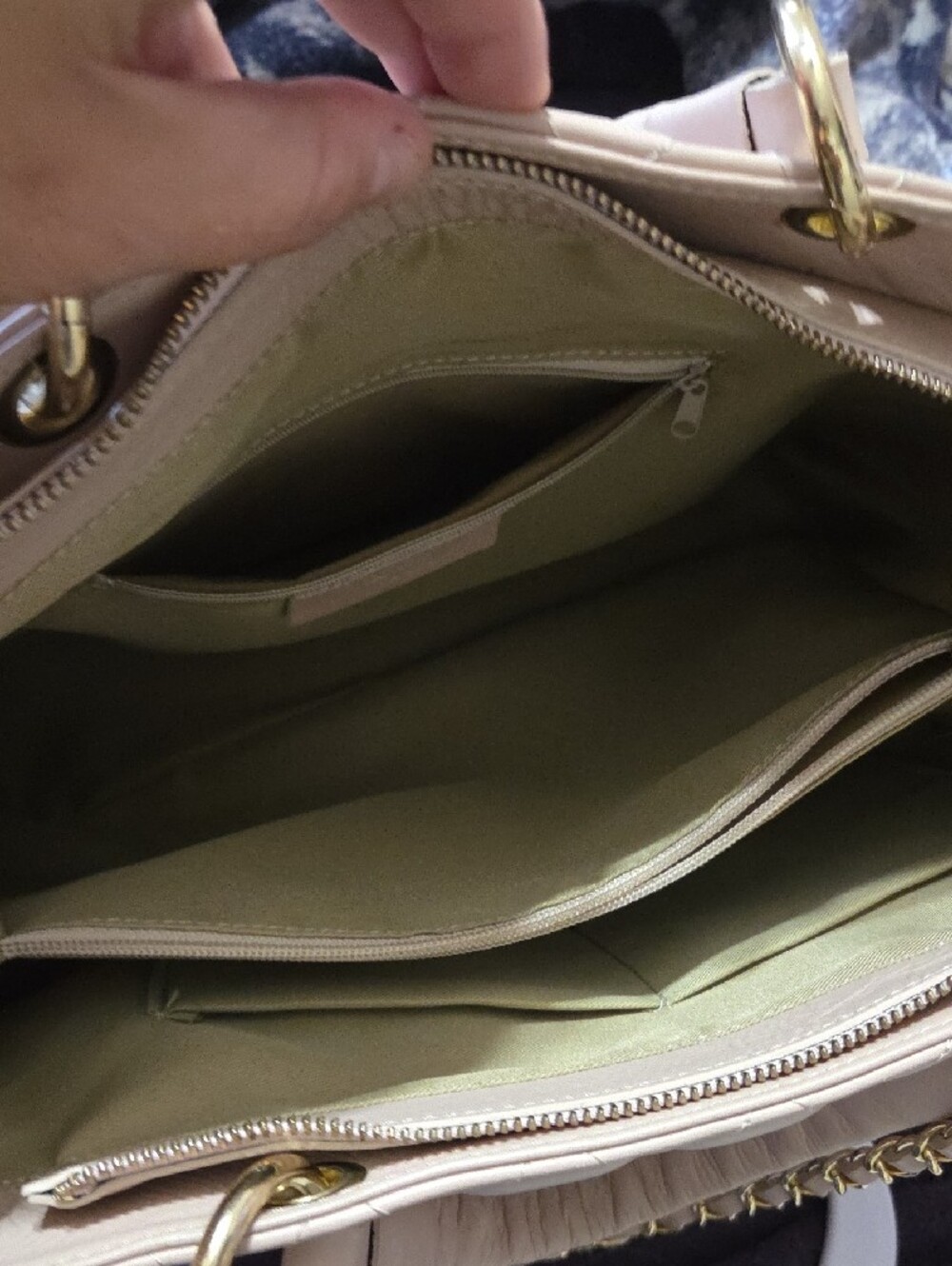 Italian Leather Quilted Bag Made in Italy Blush Pink Gold Chain Real Leather - Picture 3 of 12